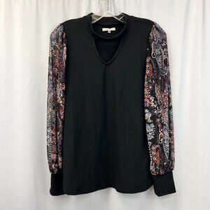 Maurices Womens Multicolor Floral Long Sleeve Choker Neck Blouse Top Size Small